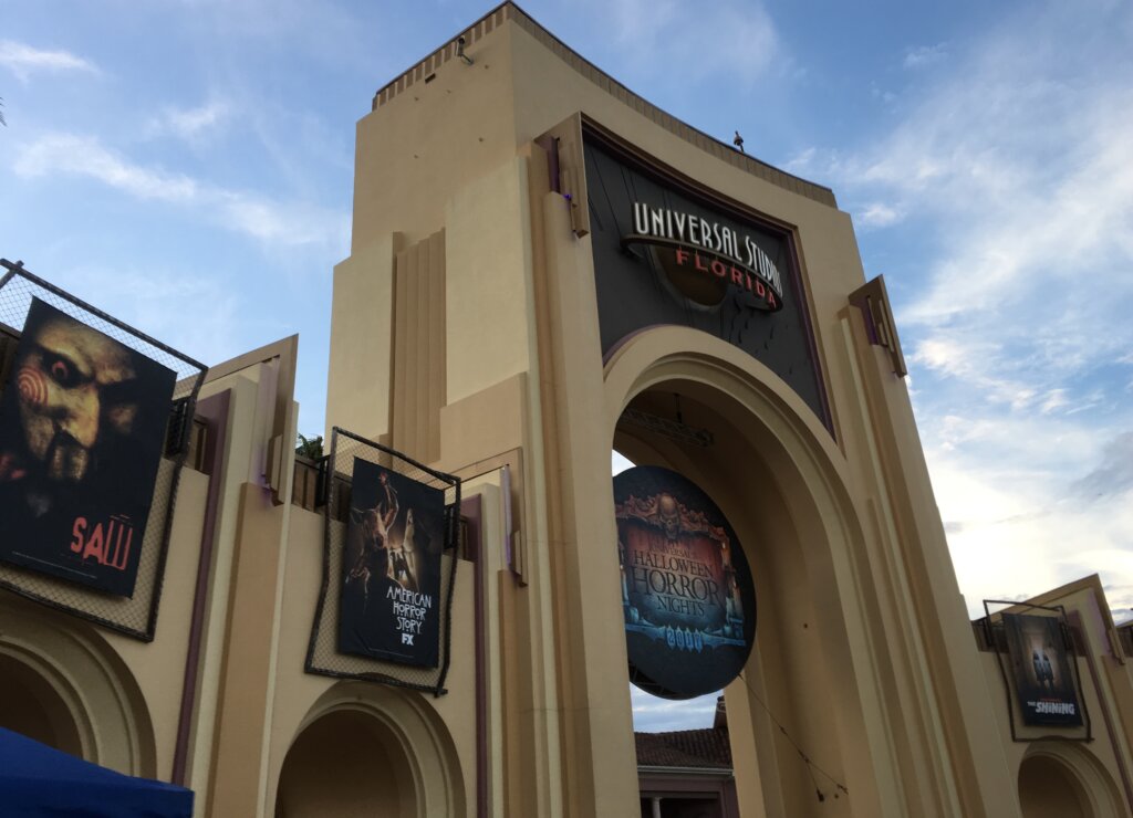 The Halloween Horror Nights entrance arch at Universal Studios Florida, 2017